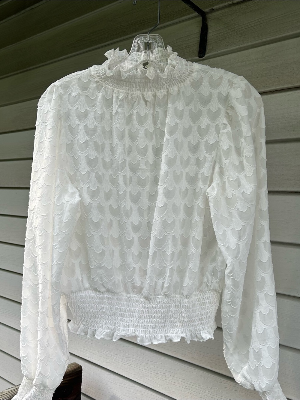 Blashe Cottagecore Romantic Victorian Ladies White High-Neck Blouse, Size M.
